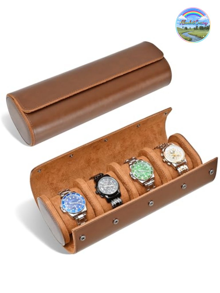 Faux Leather Travel Watch Roll Case For 4 Watches Suede Lined Organizer